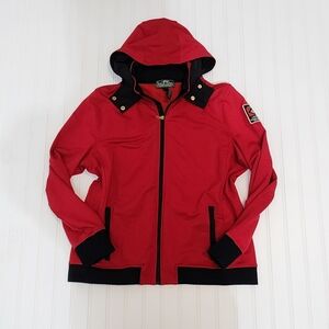 Red Hooded Jacket with Black Trim